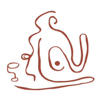 line drawing of a woman with a drink