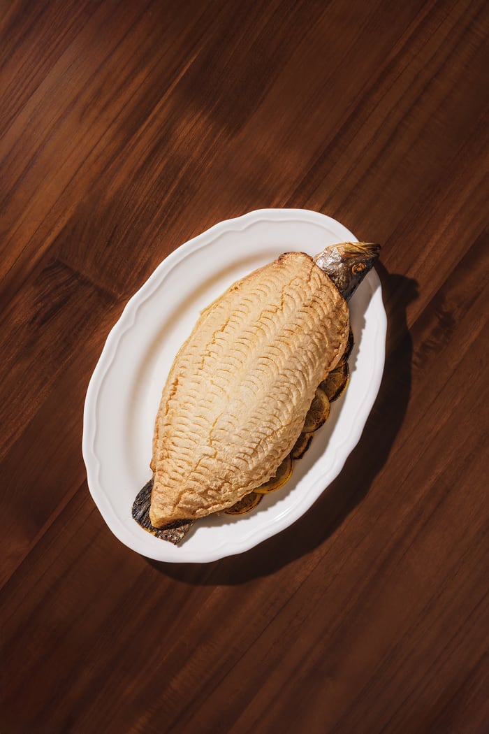 Seabass in Salt Crust, Flambéed, Beurre Blanc Noilly Prat