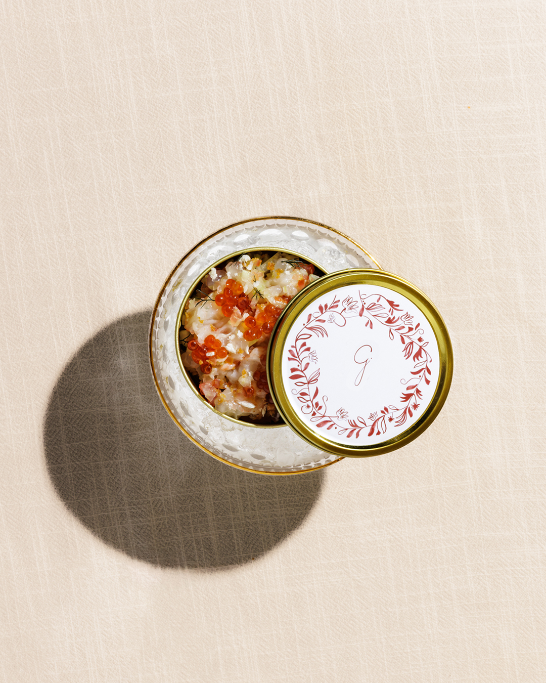 Ebi Prawns Tin, Salmon Roe, Wasabi Mayo 