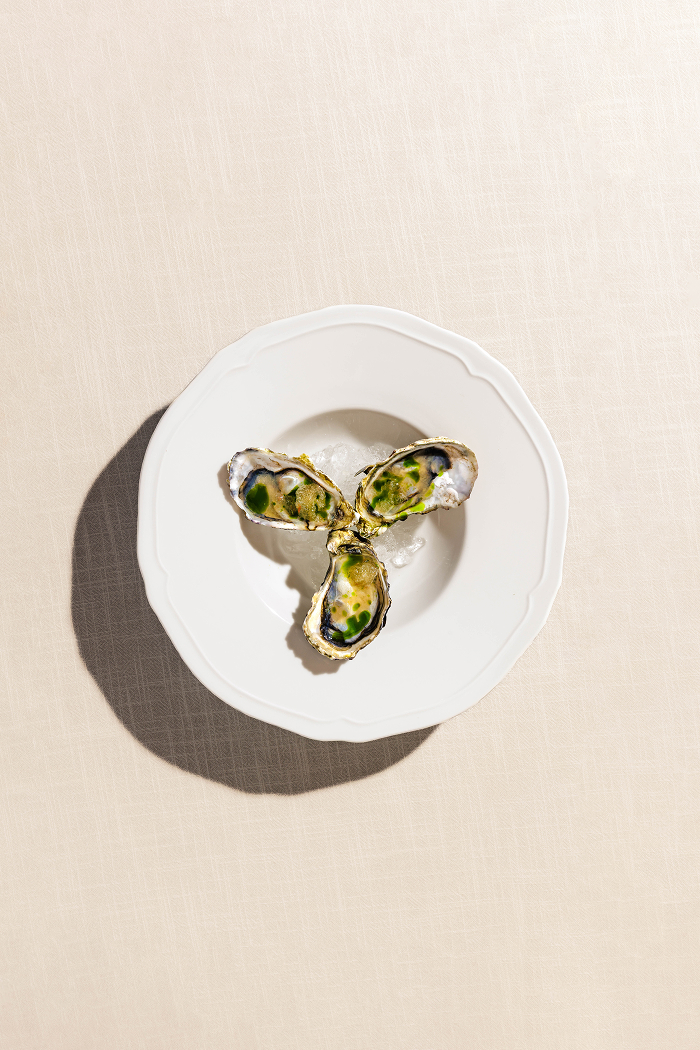 Oyster, Leche de Tigre, Tomatoes, Basil oil