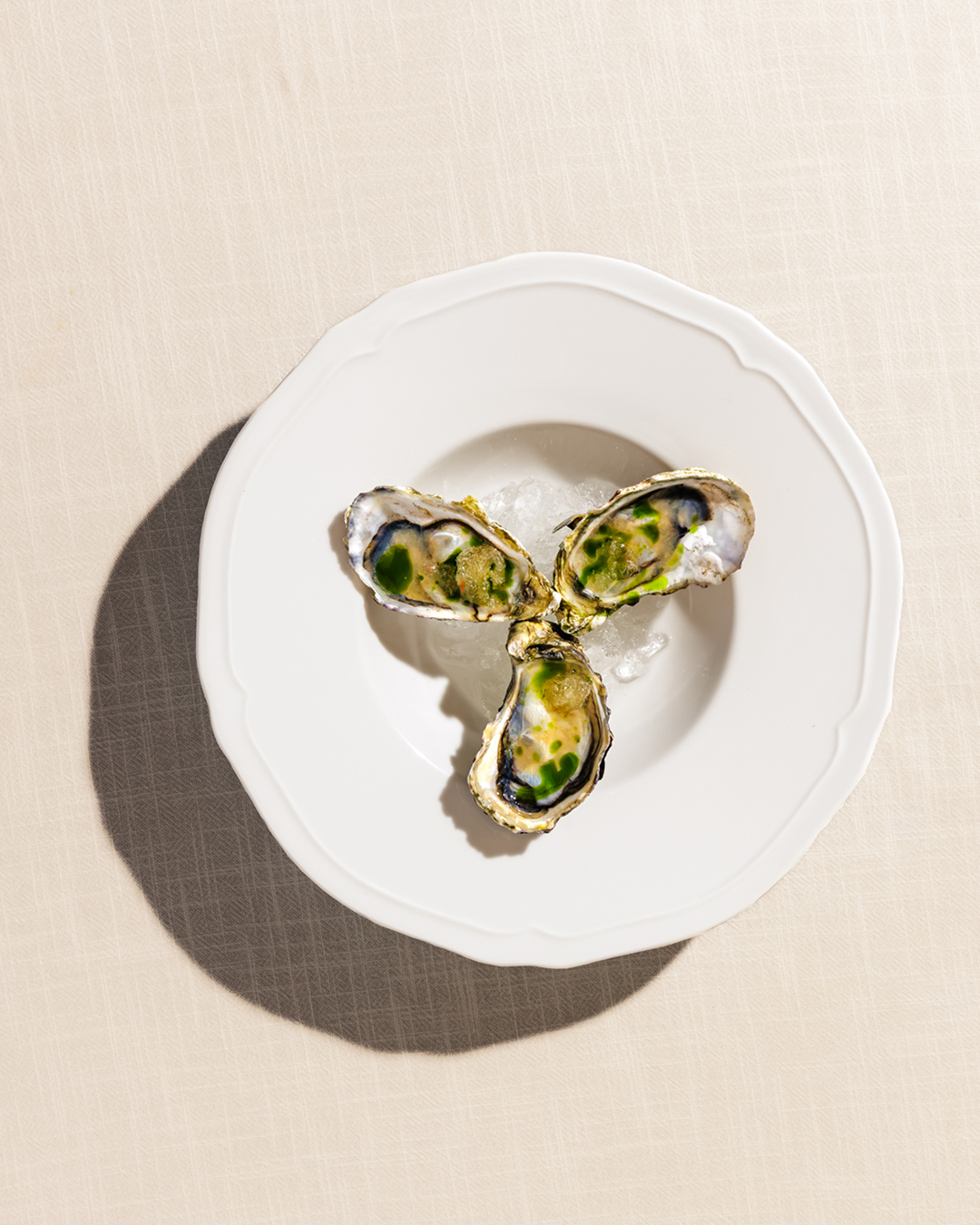 Oyster, Leche de Tigre, Tomatoes, Basil oil