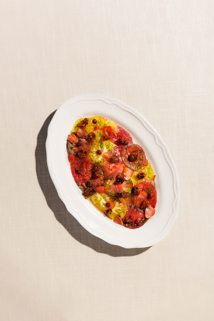 Tomato, Stracciatella, Strawberries, Fresh Herbs